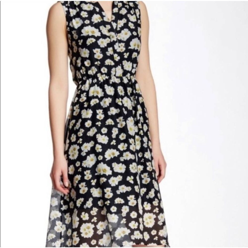 Alice + Olivia  Iris daisy floral Dress Black Midi High-low Open Back SZ 8